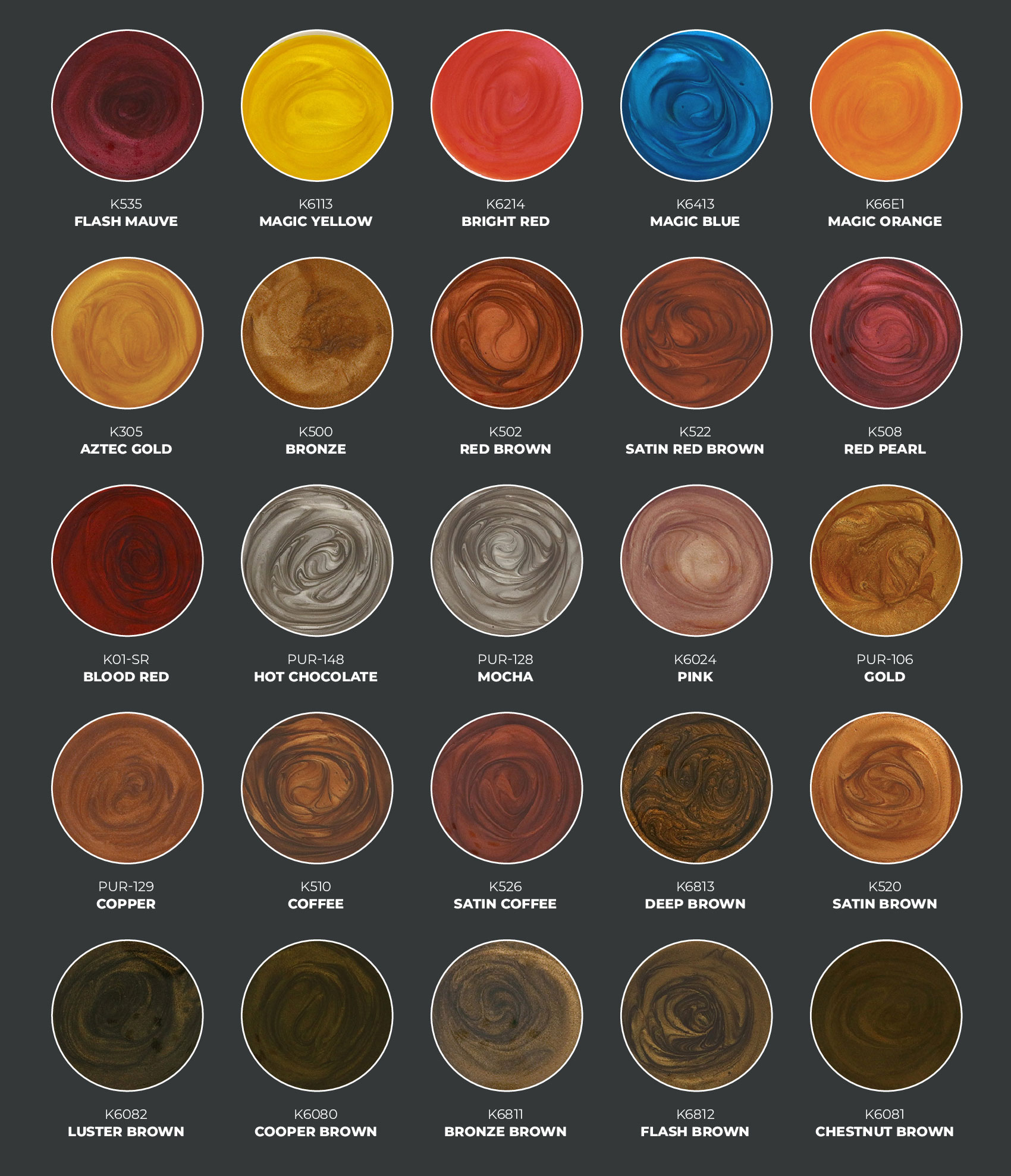 A palette of metallic epoxies coating options