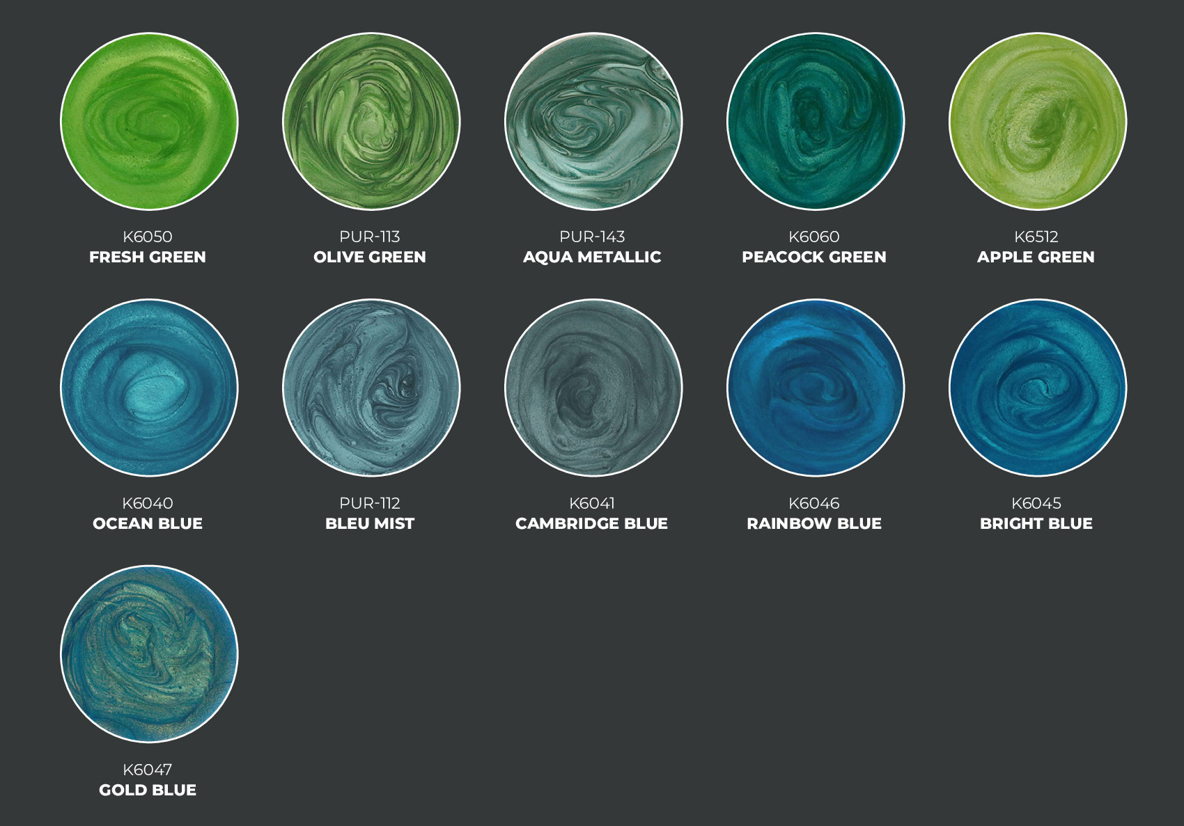 A palette of metallic epoxies coating options